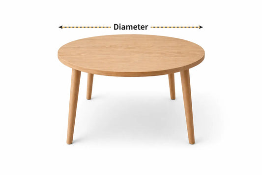 How to measure a round table for a PVC table cover, showing diameter clearly