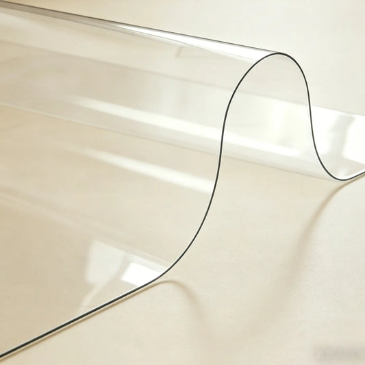 Clear PVC bathroom mat showing 1.5mm flexibility and crystal transparency for shower and floor protection.