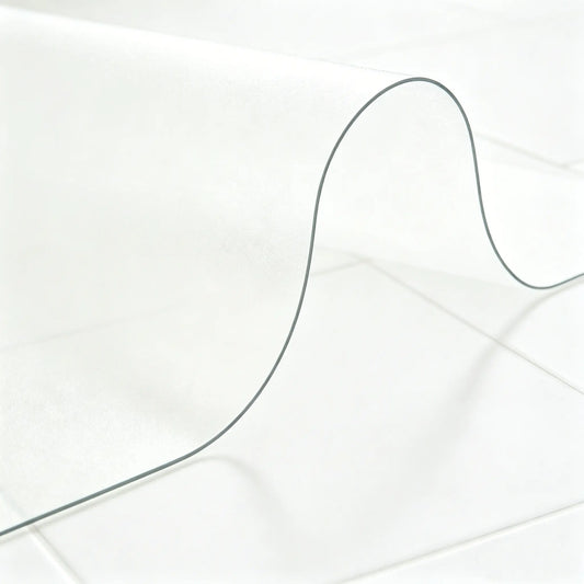 Frosted PVC mat for bathroom showing 1.5mm material flexibility and translucent matte finish for floor protection.