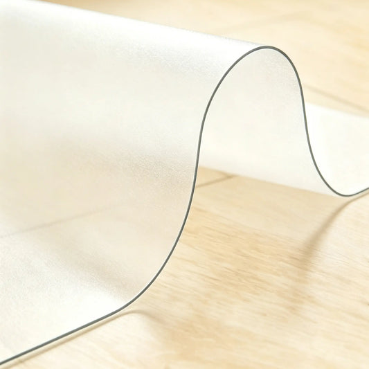 Frosted PVC pet mat showing 1.5mm material flexibility and durable matte finish for heavy pet furniture.
