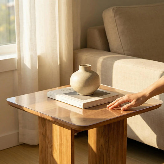 Clear PVC protector for sofa side tables, waterproof and heat-resistant guard for small coffee tables.