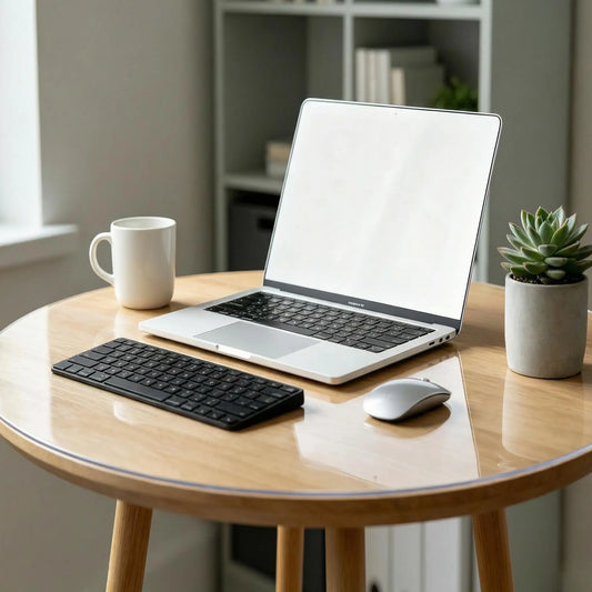 Round clear PVC office desk mat, transparent floor and desktop protector for rolling chairs and workstations.
