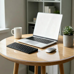 Round clear PVC office desk mat, transparent floor and desktop protector for rolling chairs and workstations.