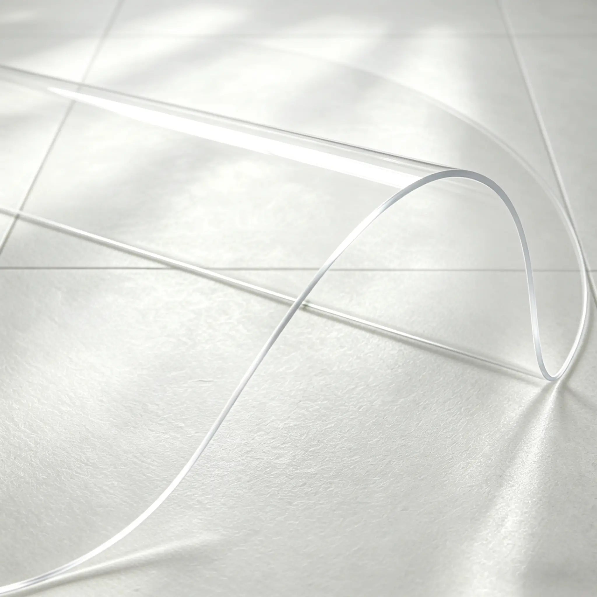 Round clear PVC bathroom mat showing 1.5mm material flexibility, waterproof and durable for shower areas.