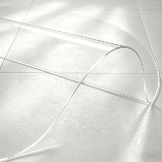 Round clear PVC bathroom mat showing 1.5mm material flexibility, waterproof and durable for shower areas.