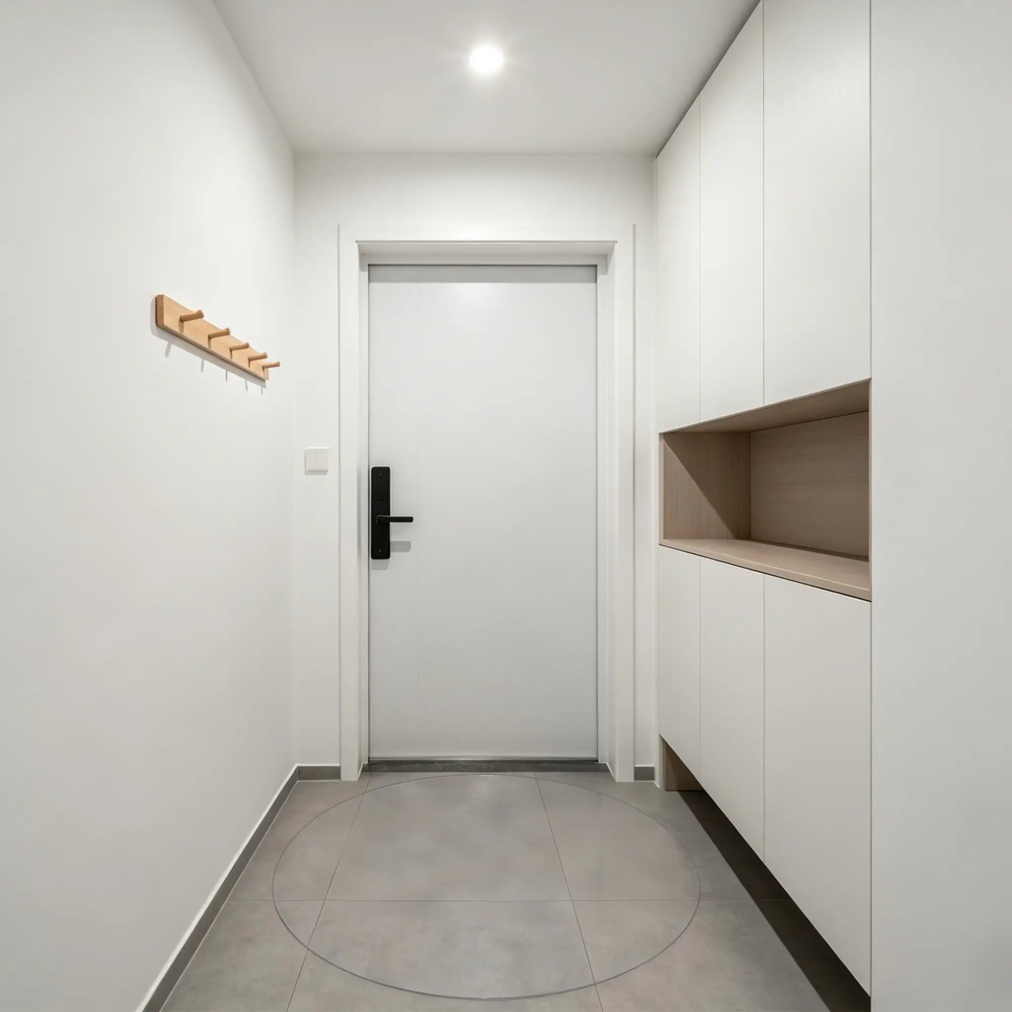 Round clear PVC entrance mat, heavy-duty circular floor protector for doorways and high-traffic entryways.