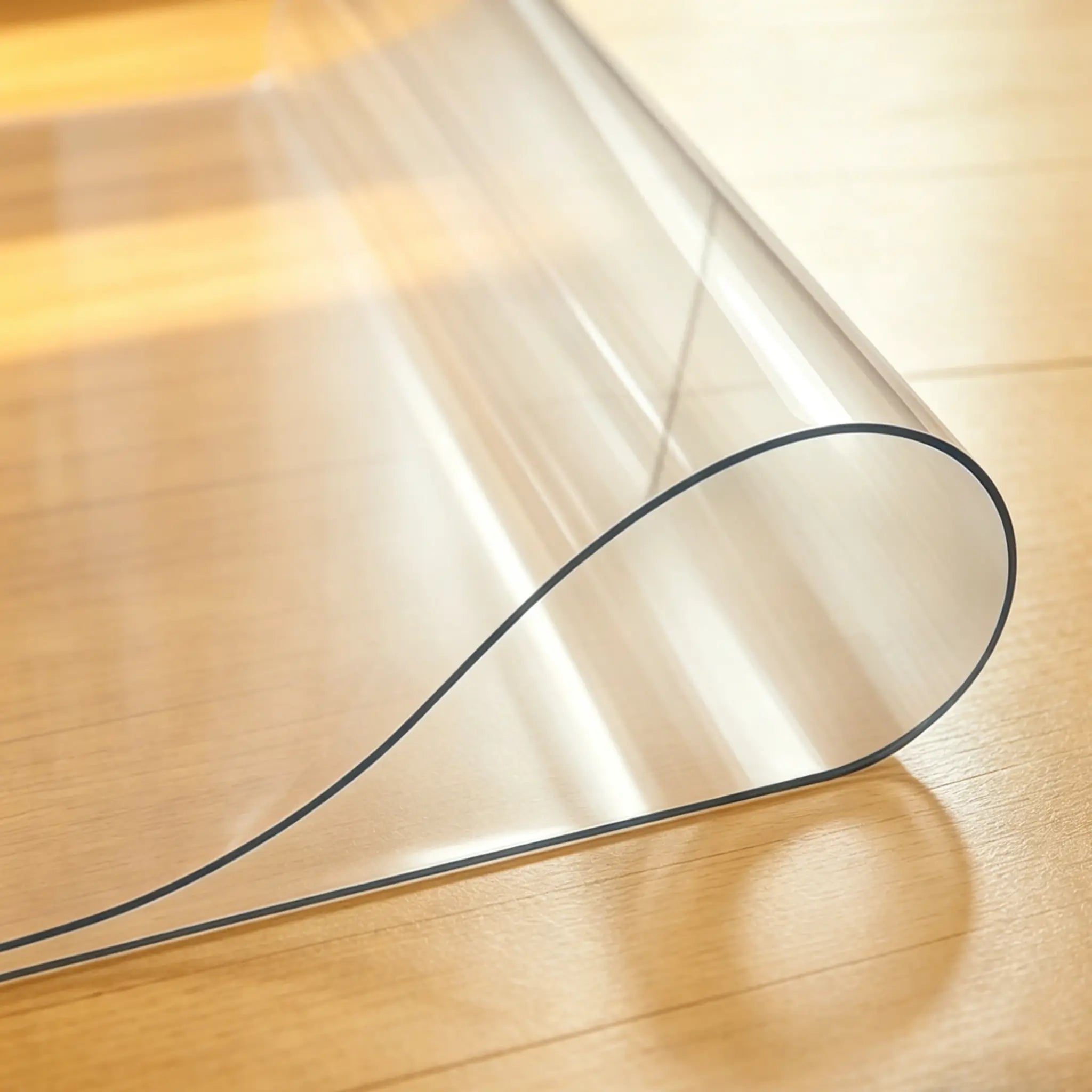 Close-up of transparent PVC pet mat being folded in the middle to demonstrate durability and soft texture.